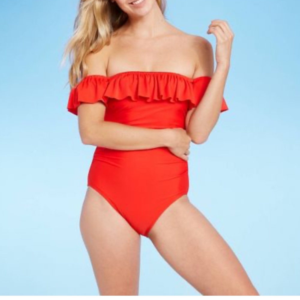 Women's Off Shoulder Classic One Piece Swimsuit - Kona Sol™ Red Sz Large